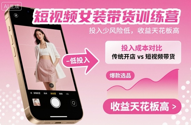 短视频女装带货训练营，投入少风险低，收益天花板高-hl998