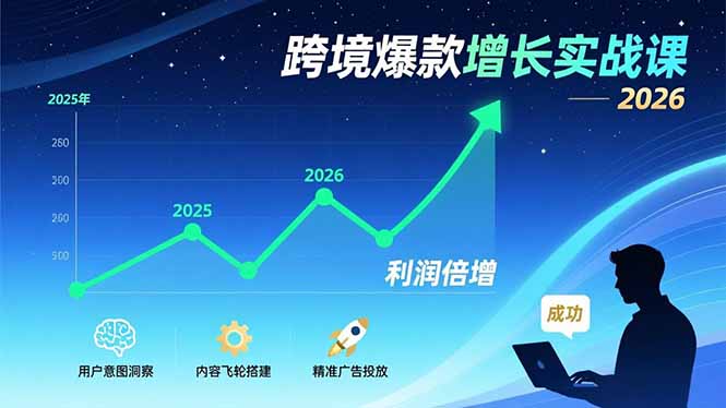 跨境爆款增长实战课，教授用户意图洞察、内容飞轮搭建、精准广告投放，助力卖家2026年利润倍增-hl998