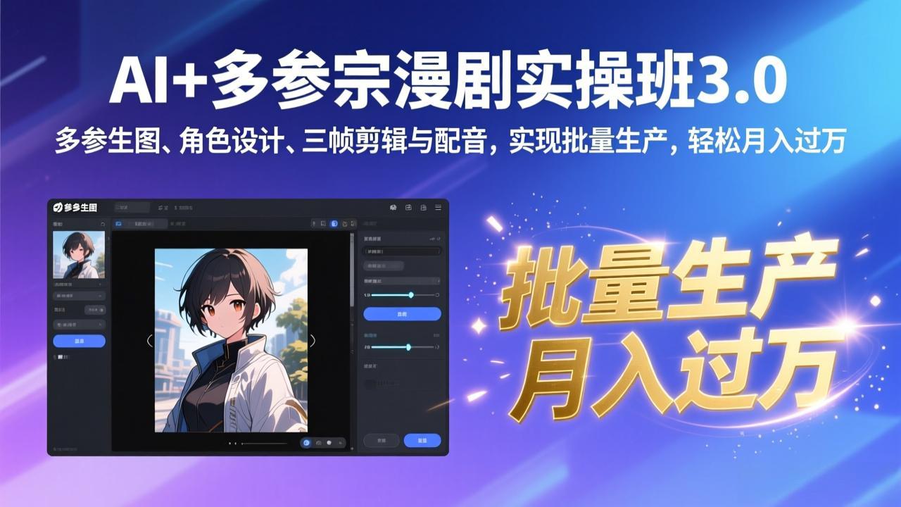 AI+多参宗漫剧实操班3.0：多参生图、角色设计、三帧剪辑与配音，实现批量生产，轻松月入过万-hl998
