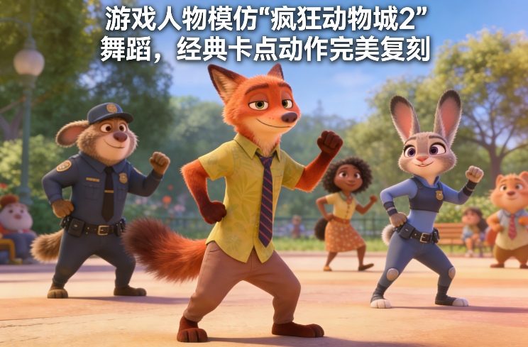 游戏人物模仿“疯狂动物城2”舞蹈，经典卡点动作完美复刻-hl998
