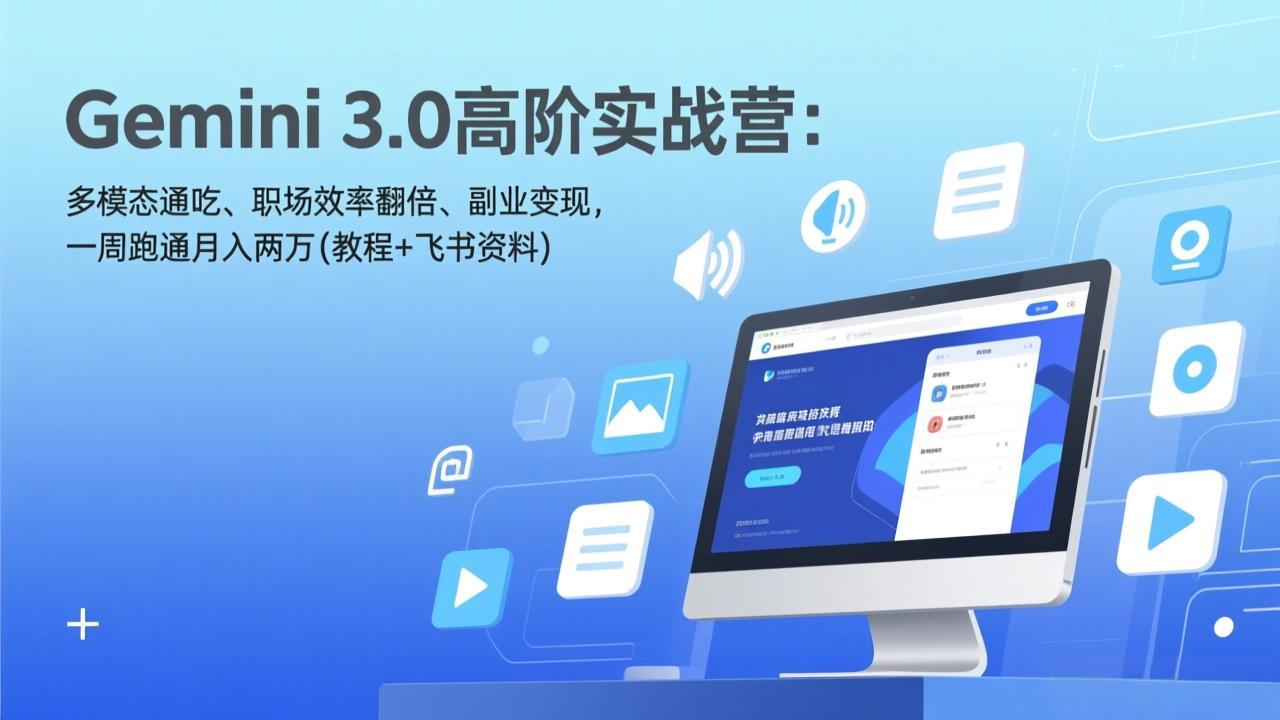 Gemini 3.0高阶实战营：多模态通吃、职场效率翻倍、副业变现，一周跑通月入两万(教程+飞书资料-hl998