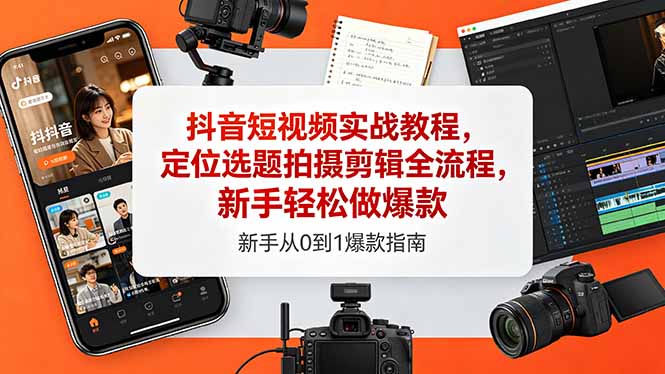 抖音短视频实战教程，定位选题拍摄剪辑全流程，新手轻松做爆款-hl998