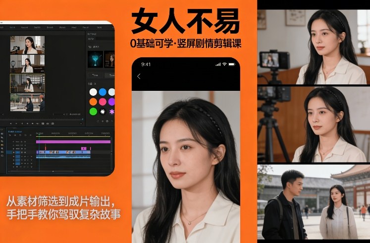 0基础可学！《女人不易》竖屏剧情剪辑课，从素材筛选到成片输出，手把手教你驾驭复杂故事-hl998