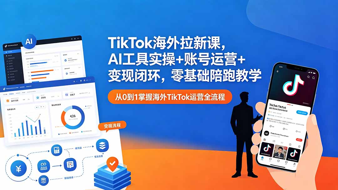 TikTok海外拉新课，AI工具实操+账号运营+变现闭环，零基础陪跑教学-hl998