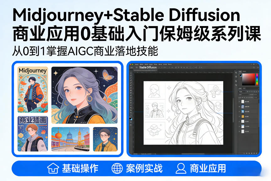 AIGC商业应用Midjourney+Stable Diffusion教程，0基础入门保姆级系列课-hl998