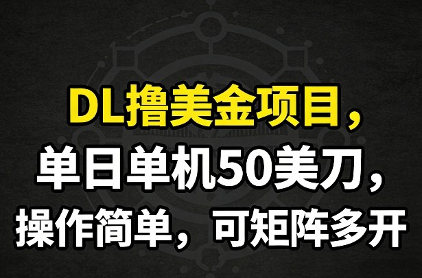 DL撸美金项目，单日单机50美刀，操作简单，可矩阵多开-hl998