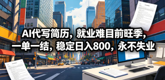 AI代写简历，就业难目前旺季，一单一结，稳定日入800，永不失业-hl998