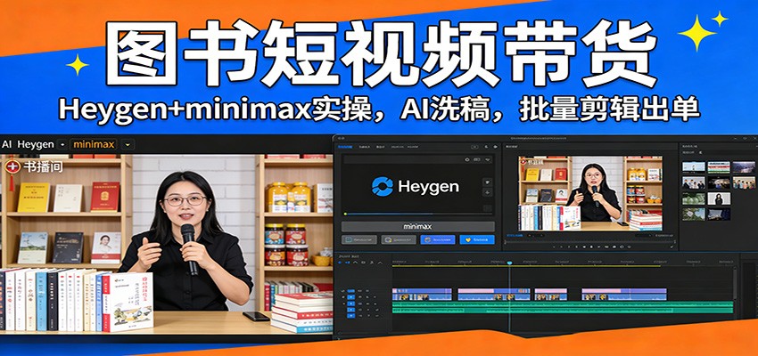 图书短视频带货：Heygen+minimax实操，AI洗稿 ，批量剪辑出单-hl998