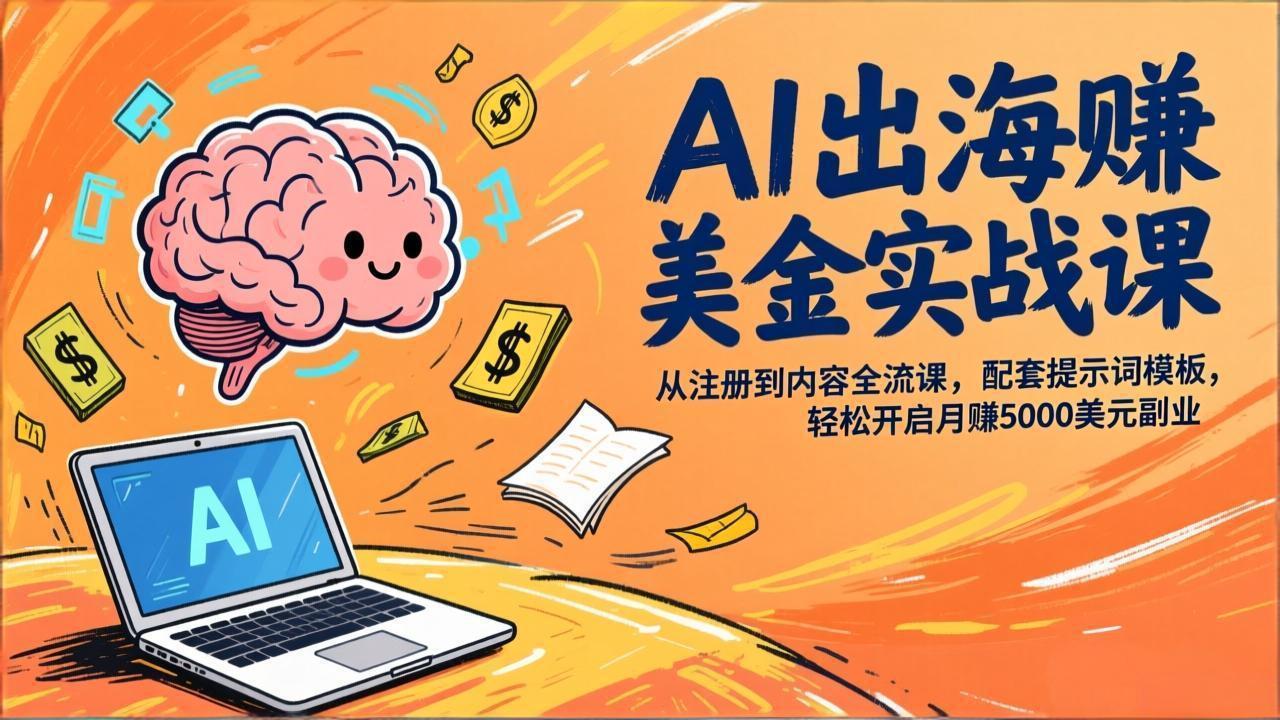 AI出海赚美金实战课，从注册到内容全流程，配套提示词模板，轻松开启月赚5000美元副业-hl998