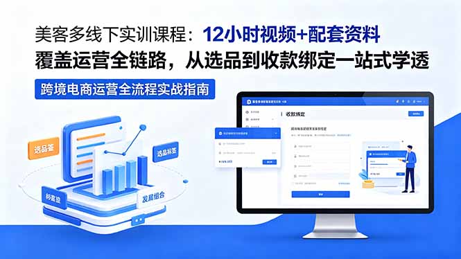 美客多线下实训课程：12小时视频+配套资料覆盖运营全链路，从选品到收款绑定一站式学透-hl998