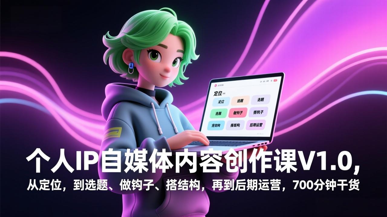 个人IP自媒体内容创作课V1.0，从定位，到选题、做钩子、搭结构，再到后期运营，700分钟干货-hl998