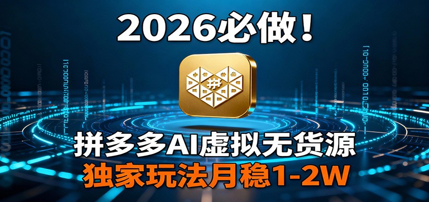 2026 必做！拼多多 AI 虚拟无货源，独家玩法月稳 1-2W-hl998