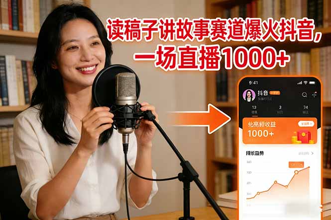 读稿子讲故事赛道爆火抖音，一场直播日入1000+-hl998