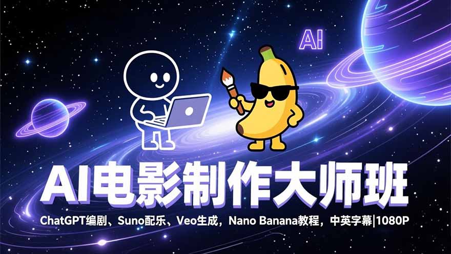 AI电影制作大师班：ChatGPT编剧、Suno配乐、Veo生成，Nano Banana教程，中英字幕|1080P-hl998
