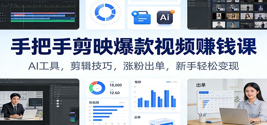 手把手剪映爆款视频赚钱课：AI工具，剪辑技巧，涨粉出单，新手轻松变现-hl998