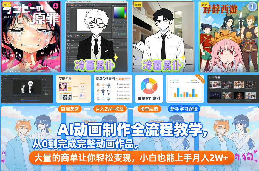 AI动画制作全流程教学，从0到完成完整动画作品，大量的商单让你轻松变现，小白也能上手月入2W+-hl998