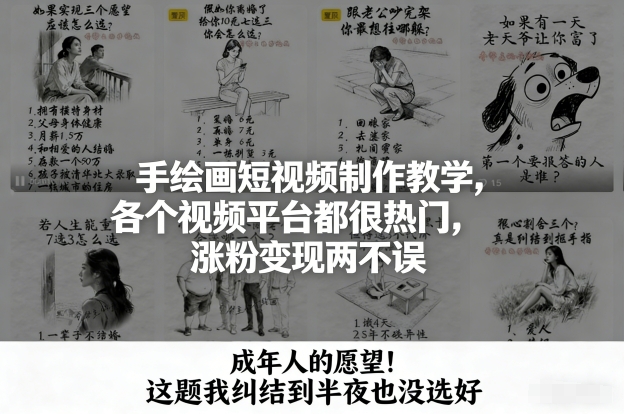 手绘画短视频制作教学，各个视频平台都很热门，涨粉变现两不误-hl998