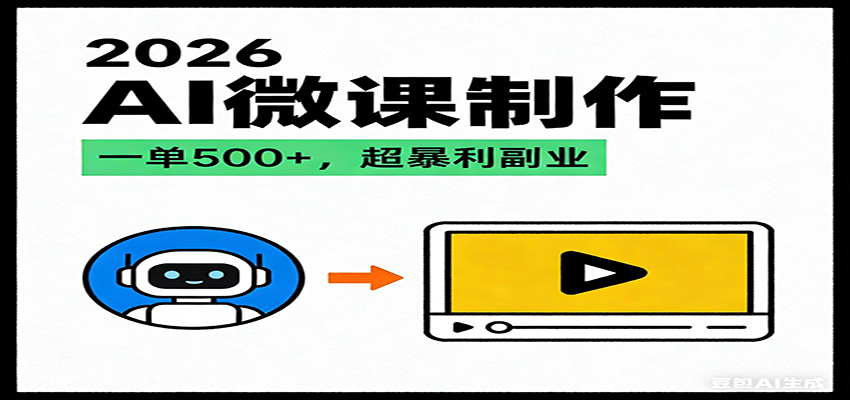 2026AI 风口最稳副业：微课代写制作，一单 500+，人人可做的蓝海项目-hl998