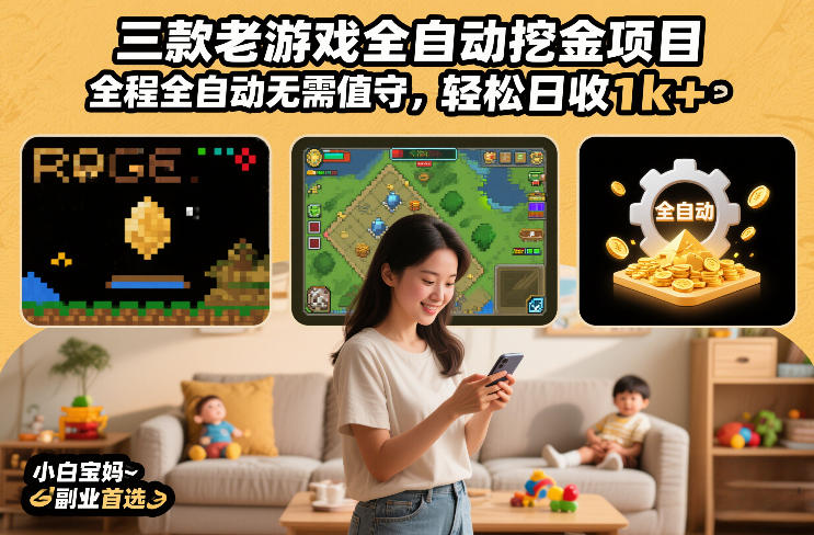 三款老游戏全自动挖金项目，全程全自动无需值守，轻松日收1k+，小白宝妈副业首选【揭秘】-hl998