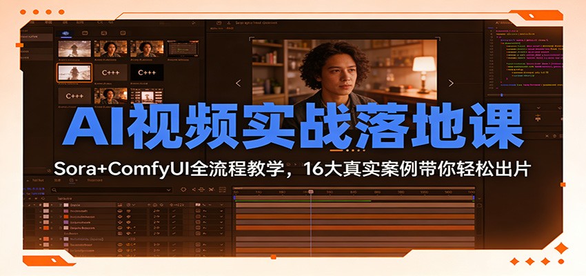 AI视频实战落地课：Sora+ComfyUI全流程教学，16大真实案例带你轻松出片-hl998