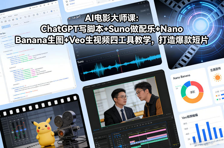 AI电影大师课：ChatGPT写脚本+Suno做配乐+Nano Banana生图+Veo生视频，打造爆款短片-hl998