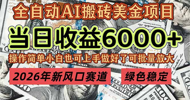 2026年新风口赛道，当日6000+以上，可批量放大，月收入20万+，长期绿色稳定的项目-hl998