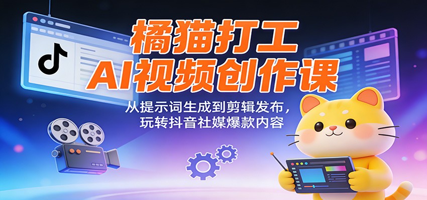 橘猫打工AI视频创作课：从提示词生成到剪辑发布，玩转抖音社媒爆款内容-hl998