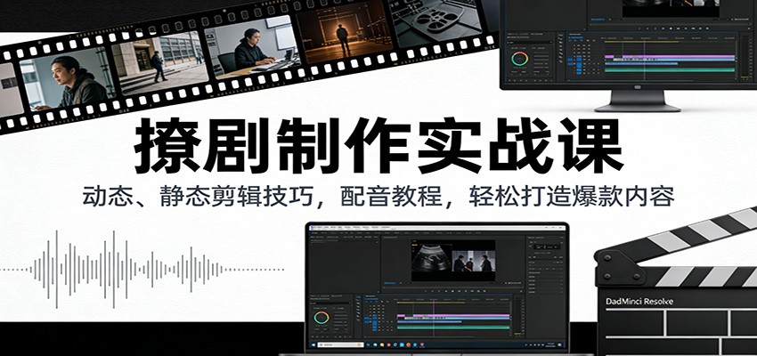 撩剧制作实战课：动态、静态剪辑技巧，配音教程，轻松打造爆款内容-hl998