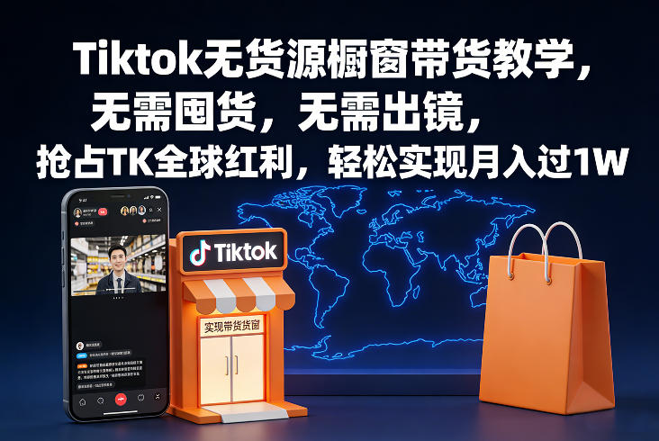 Tiktok无货源橱窗带货教学，无需囤货，无需出镜，抢占TK全球红利，轻松实现月入过1W-hl998