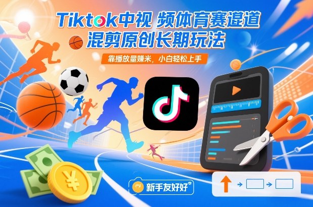 Tiktok中视频体育赛道混剪原创长期玩法，靠播放量賺米，小白轻松上手-hl998