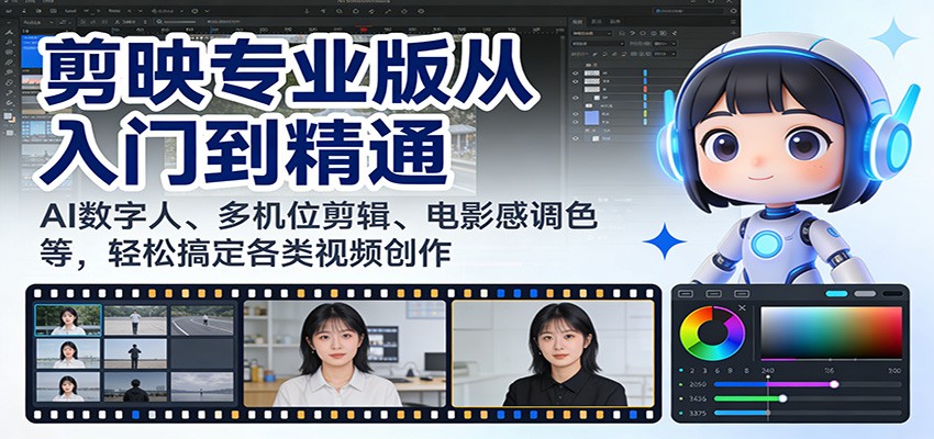 剪映专业版从入门到精通：AI数字人、多机位剪辑、电影感调色等，轻松搞定各类视频创作-hl998