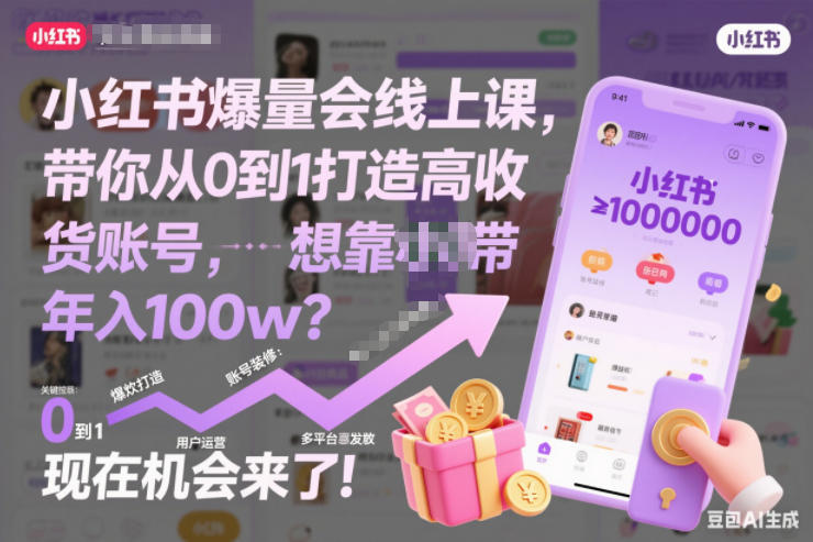 小红书爆量会线上课，带你从0到1打造高收益带货账号，想靠小红书带货年入100w？现在机会来了！-hl998