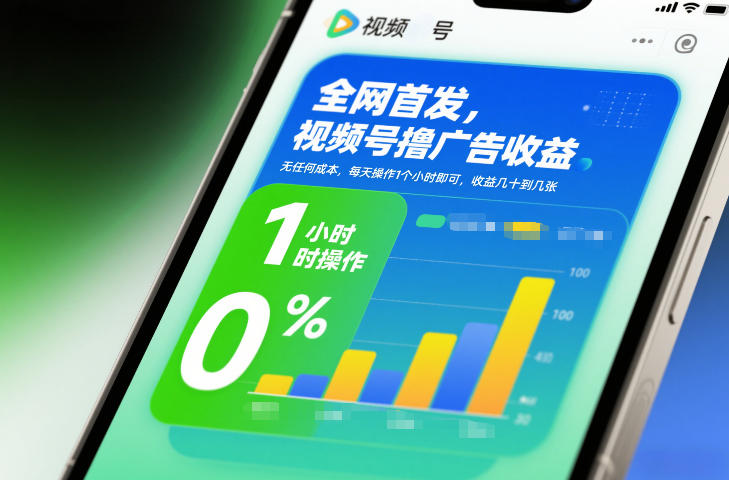 全网首发，视频号撸广告收益，无任何成本，每天操作1个小时即可，收益几十到几张-hl998