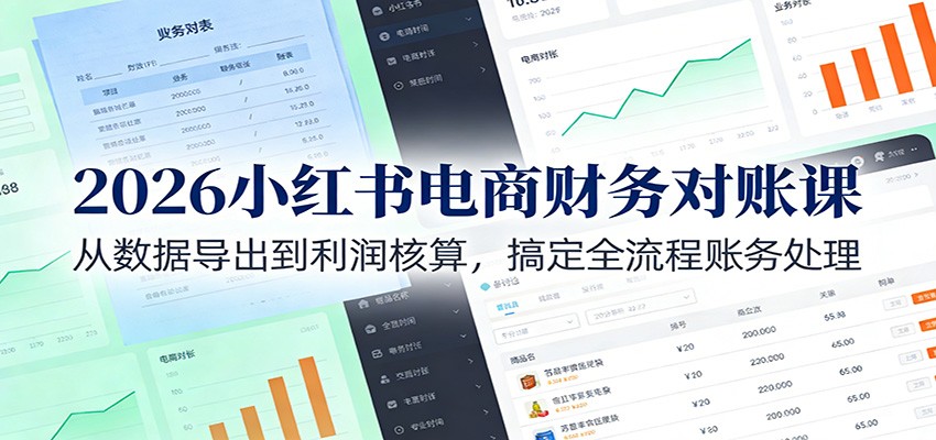 2026小红书电商财务对账课：从数据导出到利润核算，搞定全流程账务处理-hl998