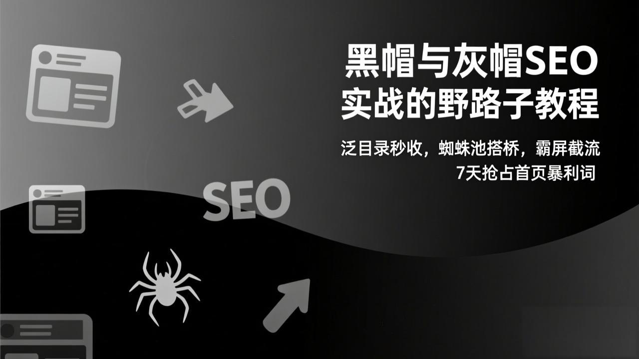 黑帽与灰帽SEO实战的野路子教程：泛目录秒收，蜘蛛池搭桥，霸屏截流，7天抢占首页暴利词-hl998