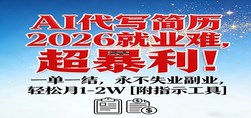 AI代写简历，2026就业难，超暴利！一单一结，永不失业副业，轻松月1-2W【附指令工具】-hl998