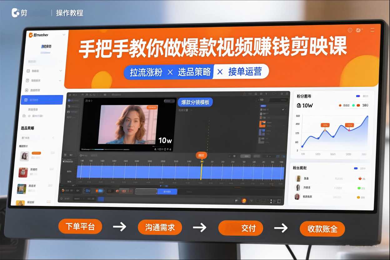 手把手教你做爆款视频赚钱剪映课，手把手教学拉流涨粉、选品策略和接单运营(更新2026)-hl998