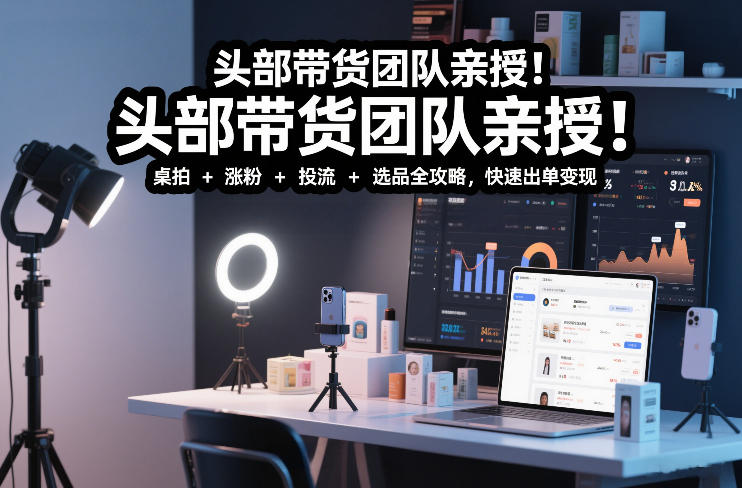 头部带货团队亲授！专业短视频实拍带货课：桌拍+涨粉+投流+选品全攻略，快速出单变现，月入2w+-hl998