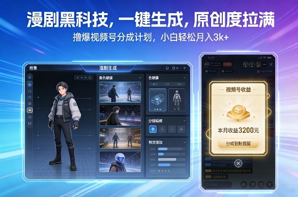 漫剧黑科技，一键生成，原创度拉满，撸爆视频号分成计划，小白轻松月入3k+-hl998