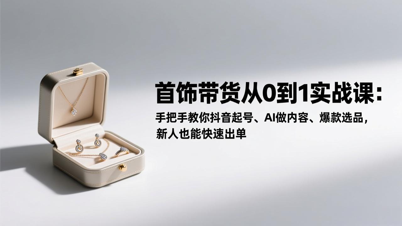 首饰带货从0到1实战课：手把手教你抖音起号、AI做内容、爆款选品，新人也能快速出单-hl998