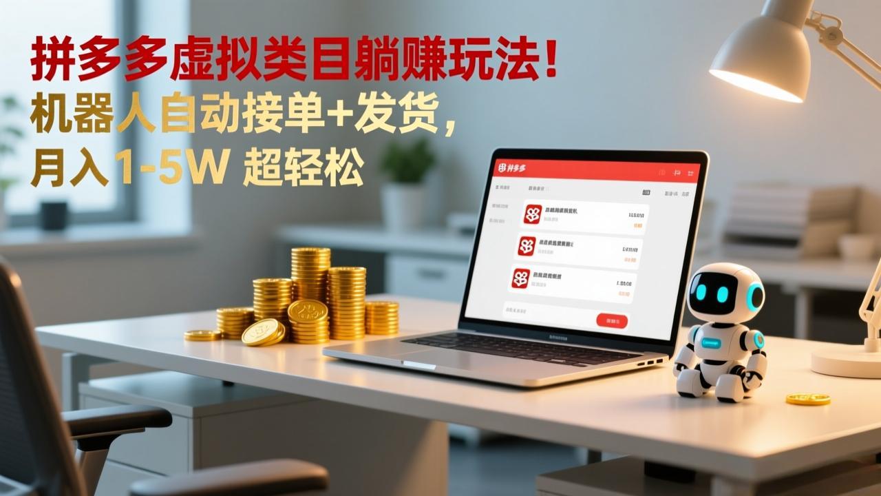 多多虚拟类目躺赚玩法！机器人自动接单+发货，月入 1-5W 超轻松-hl998
