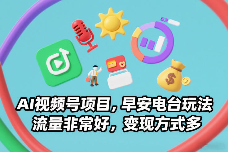 AI视频号项目，早安电台玩法，流量非常好，变现方式多-hl998