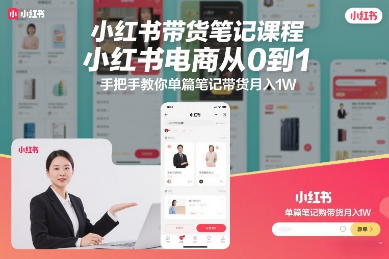 小红书带货笔记课程，小红书电商从0到1，手把手教你单篇笔记带货月入1W-hl998