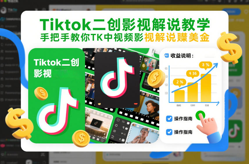 Tiktok二创影视解说教学，手把手教你TK中视频影视解说賺美金(更新26年1月)-hl998