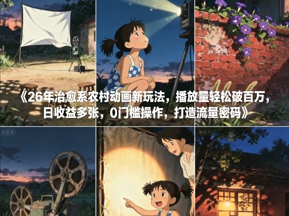 26年治愈系农村动画新玩法，播放量轻松破百万，日收益多张，0门槛操作，打造流量密码-hl998