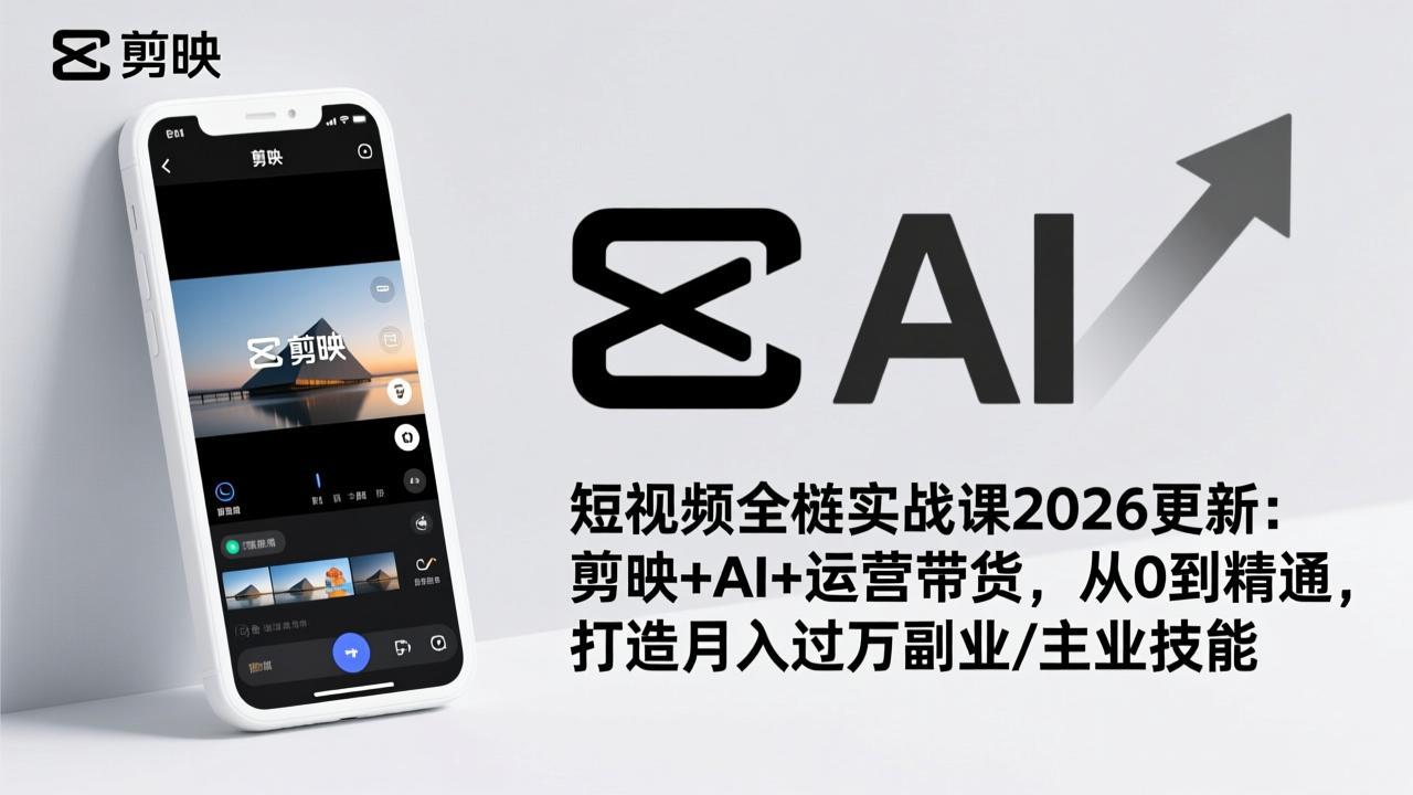 短视频全栈实战课2026更新：剪映+AI+运营带货，从0到精通，打造月入过万副业/主业技能-hl998