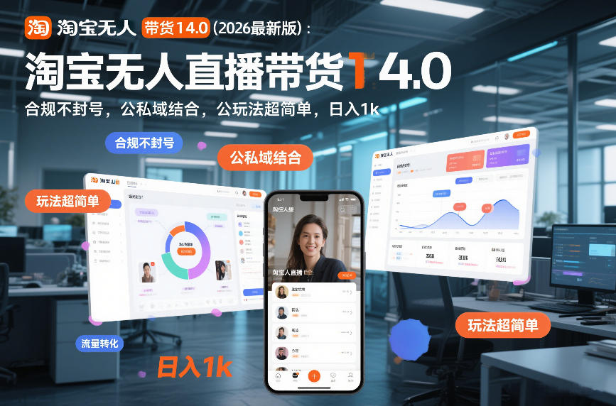 淘宝无人直播带货14.0(2026最新版)：合规不封号，公私域结合，玩法超简单，日入1k+【揭秘】-hl998