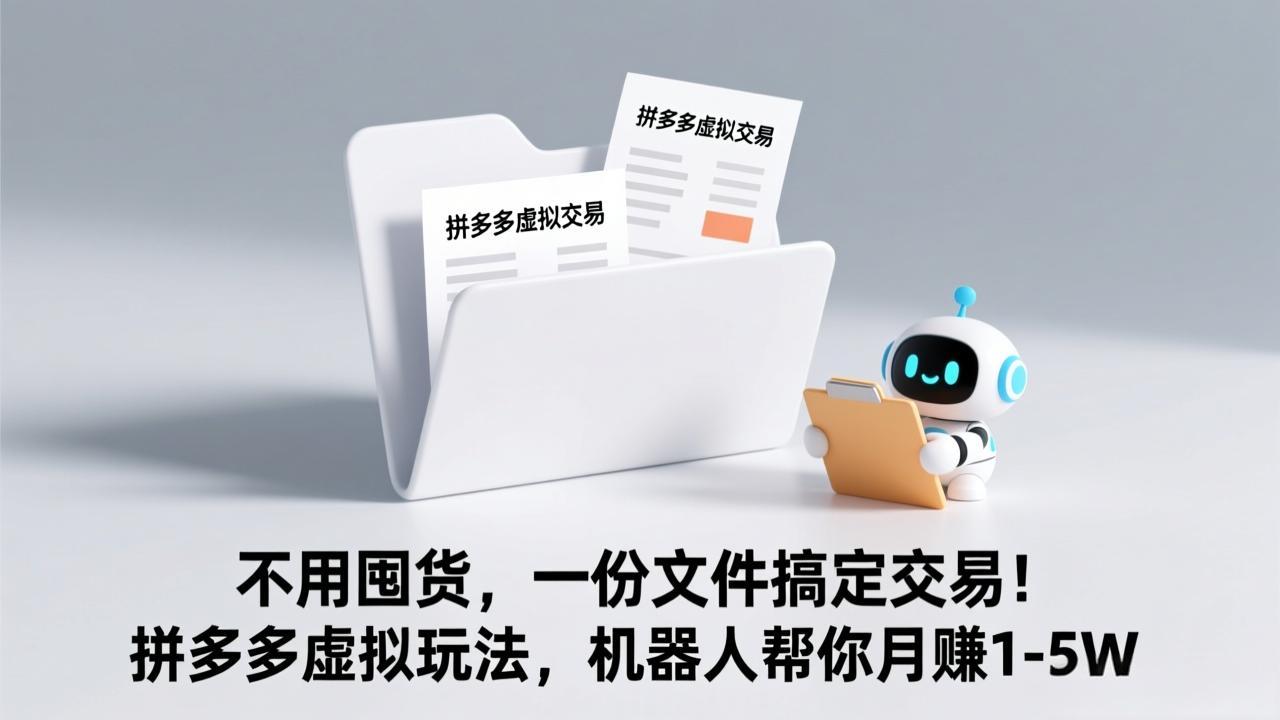 不用囤货，一份文件搞定交易！拼多多虚拟玩法，机器人帮你月赚 1-5W-hl998