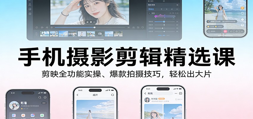 手机摄影剪辑精选课：剪映全功能实操、爆款拍摄技巧，轻松出大片-hl998