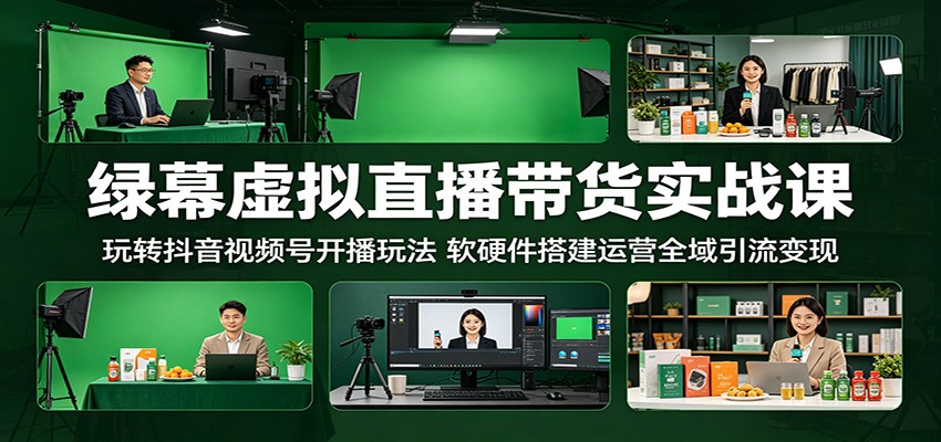 绿幕虚拟直播带货实战课：玩转抖音视频号开播玩法，软硬件搭建运营全域引流变现-hl998